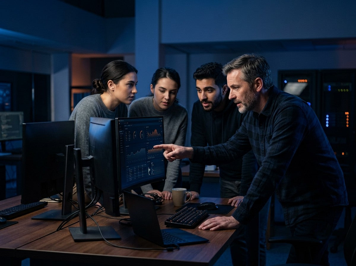 Equipo estable de ingenieros de OS4IT colaborando frente a una pantalla